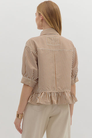 Stripe Peplum Top- Brown