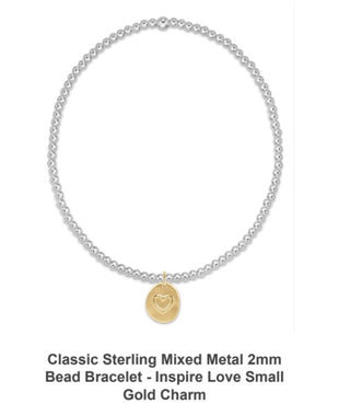 Enewton Classic Sterling Mixed Metal 2mm Bead Bracelet- Inspire Love Small Gold Charm