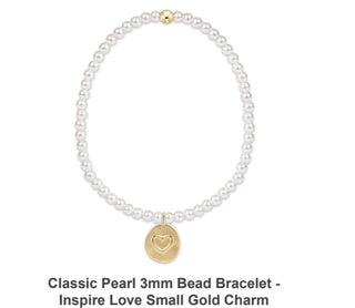 Enewton Classic Pearl 3mm Bead Bracelet- Inspire Love Small Gold Charm