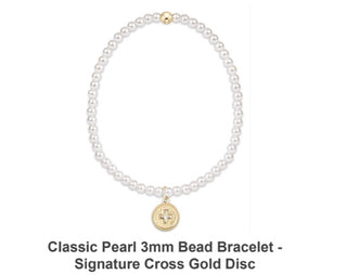 Enewton Classic Pearl 3mm Bead Bracelet- Signature Cross Gold Disc