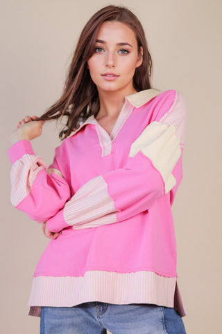 Pink Color Block Top- Pink