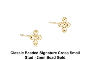 Enewton Classic Beaded Signature Cross Small Stud- 2mm Bead Gold