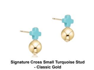 Enewton Signature Cross Small Turquoise Stud- Classic Gold