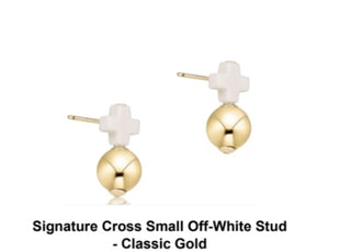 Enewton Signature Cross Small Off-White Stud- Classic Gold