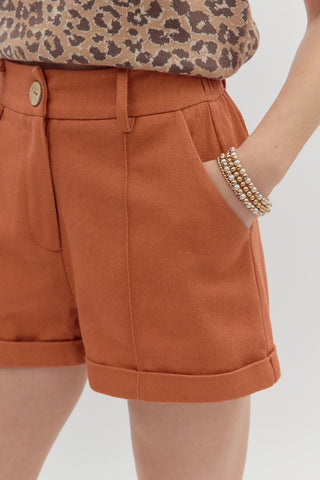 Pleated Shorts- Rust