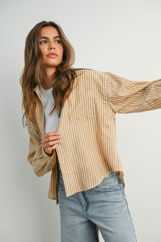 Camel/Ivory Striped Button Up