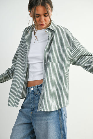 Green/Ivory Striped Button-Up
