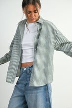 Load image into Gallery viewer, Green/Ivory Striped Button-Up