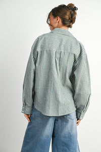 Green/Ivory Striped Button-Up