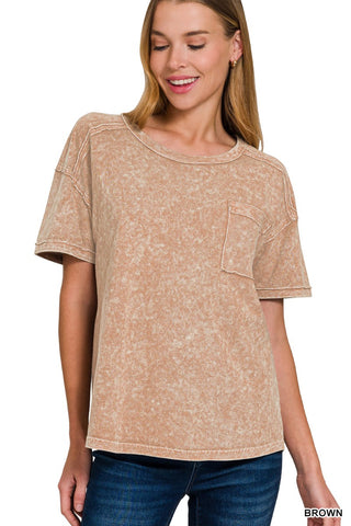 Halo Acid Snow Washed Tee- Brown