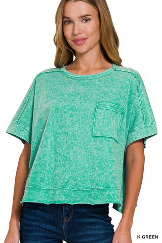 Halo Snow Washed Oversized Crop Tee- Kelly Green