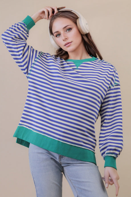 Royal Blue & Cream Stripe Top
