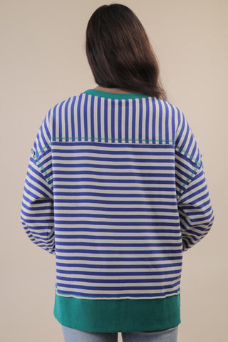 Royal Blue & Cream Stripe Top