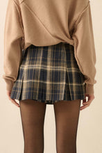 Load image into Gallery viewer, Plaid Flannel Pleated Mini Skort- Midnight Blue