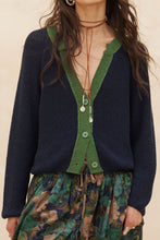 Load image into Gallery viewer, Ribbed Knit Contrast Cardigan- Midnight Blue