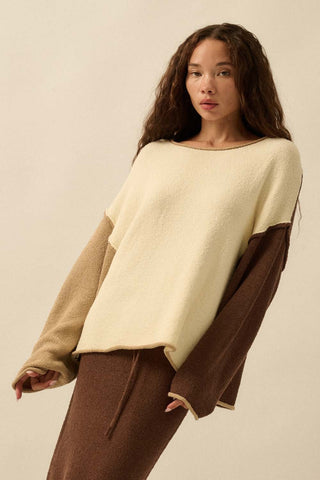 Textured Colorblock Rolled Edge Sweater