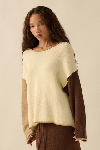 Textured Colorblock Rolled Edge Sweater