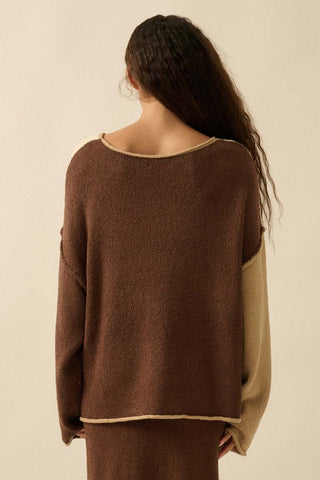 Textured Colorblock Rolled Edge Sweater