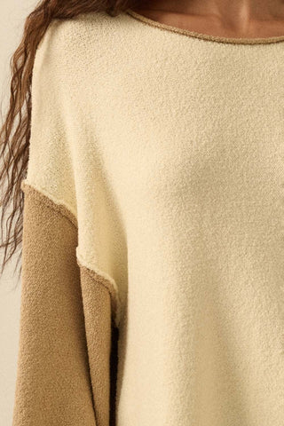 Textured Colorblock Rolled Edge Sweater