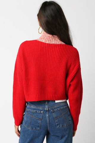 Claire Zip Up Knit Top- Red