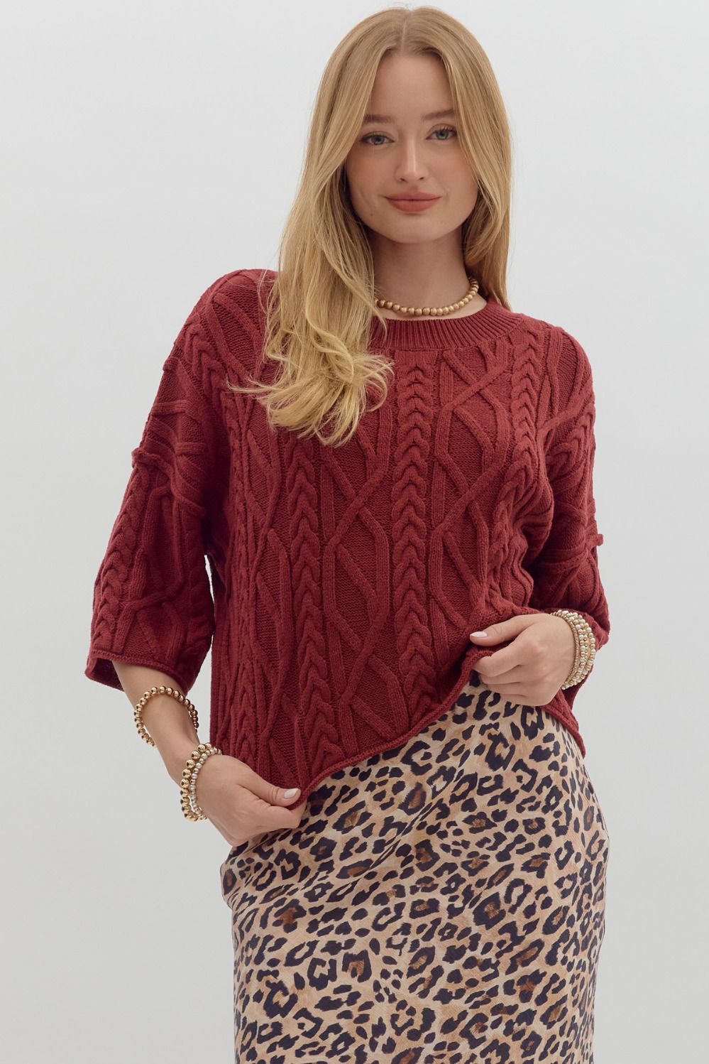 Cable Knit Sweater- Burgundy