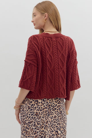 Cable Knit Sweater- Burgundy