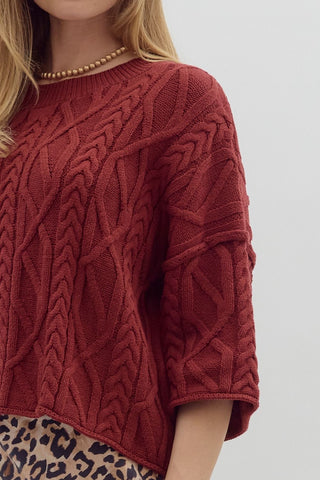 Cable Knit Sweater- Burgundy