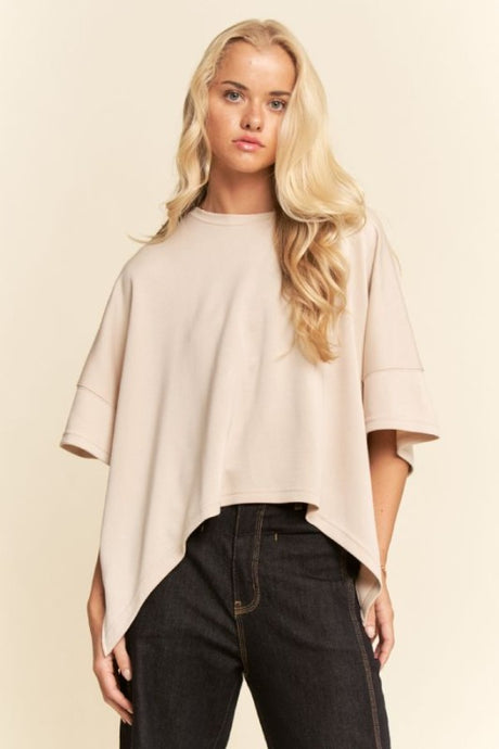 Dropped Shoulder Flowy Top- Beige