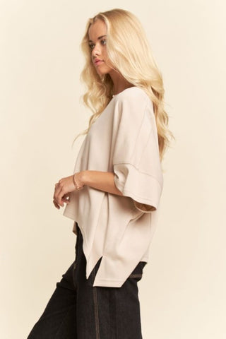 Dropped Shoulder Flowy Top- Beige