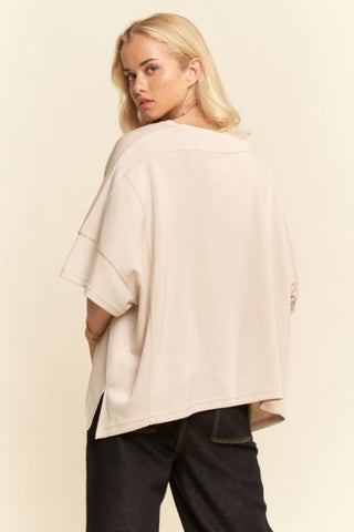 Dropped Shoulder Flowy Top- Beige