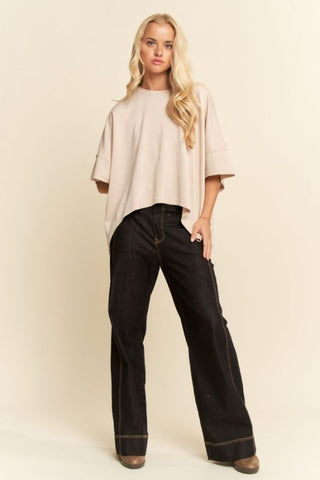 Dropped Shoulder Flowy Top- Beige