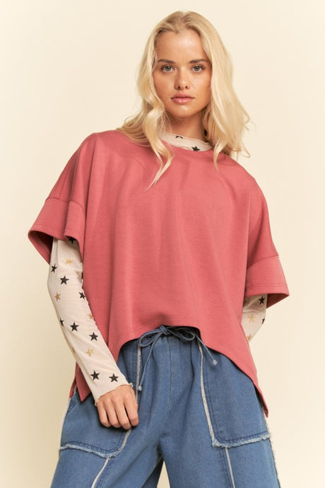 Dropped Shoulder Flowy Top- Dusty Rose