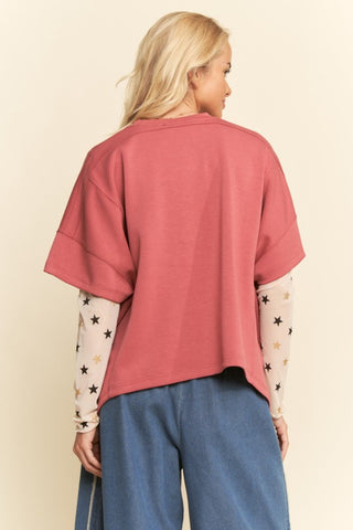 Dropped Shoulder Flowy Top- Dusty Rose