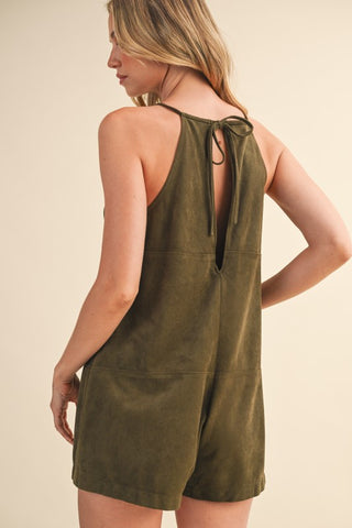Suede Romper- Olive