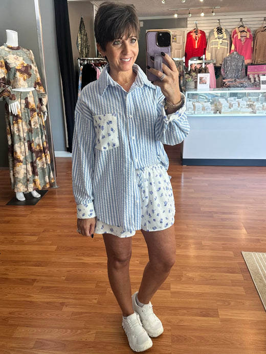 Stripe Floral Short Set