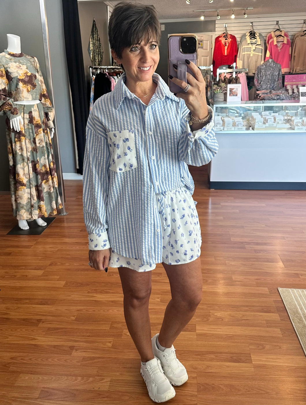 Stripe Floral Short Set