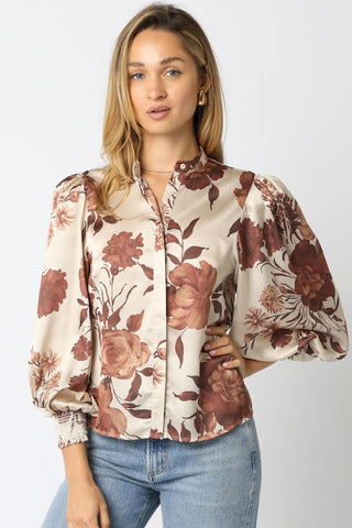 Coffee Cream Floral Top