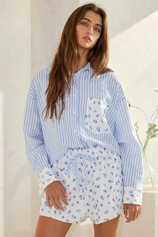 Stripe Floral Short Set