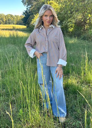 Mocha Stripe Button Down Shirt