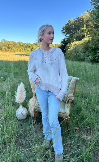 Lace- Up Sweater- Champagne