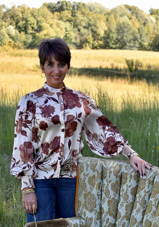 Coffee Cream Floral Top