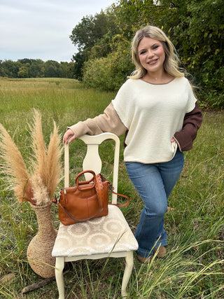 Textured Colorblock Rolled Edge Sweater