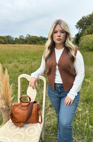 Front Button Vest- Brown