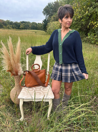 Plaid Flannel Pleated Mini Skort- Midnight Blue