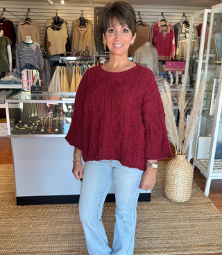 Cable Knit Sweater- Burgundy