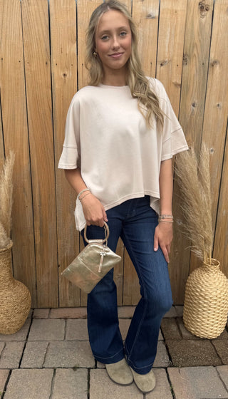 Dropped Shoulder Flowy Top- Beige