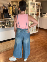 Load image into Gallery viewer, Denim Tie Back Wide Leg Overalls