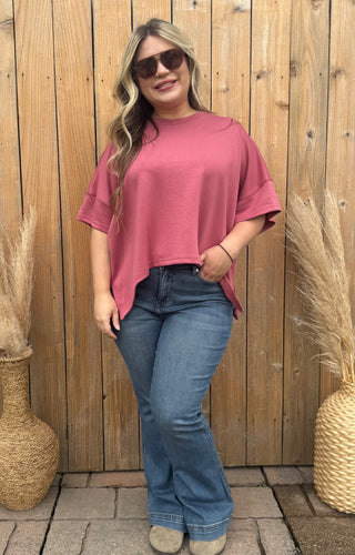 Dropped Shoulder Flowy Top- Dusty Rose