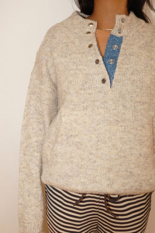 Oatmeal Two Tone Snap Collar Sweater