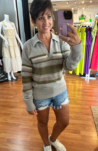 Aaliyah Sweater - Gray Moss Stripe